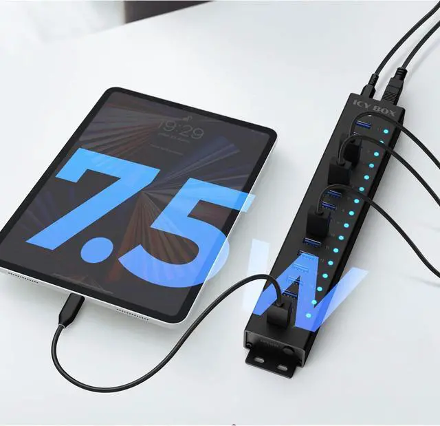 Alt view image 5 of 6 - ICY BOX USB HUB (17 Ports) 16x USB & 1x USB Charging, USB 3.2 Gen 1 (5 Gbit/s per Port), with 96 W Power Supply, USB-A, Aluminium, IB-HUB1717-U3