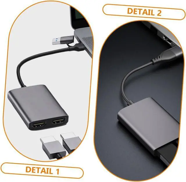 Alt view image 7 of 7 - SHOWERORO USB 3.0/Type-C Dual Video Adapter 1080P 60Hz Wide Compatibility High-Definition Display Splitter