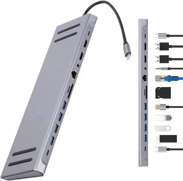 Main image of Type C Adapter for Laptop, 12 in 1 Docking Station for Laptop, 5.0 Gbps HD Port Expander Computer Accessories Docking Station for Laptop Plug and for Laptops Pochy