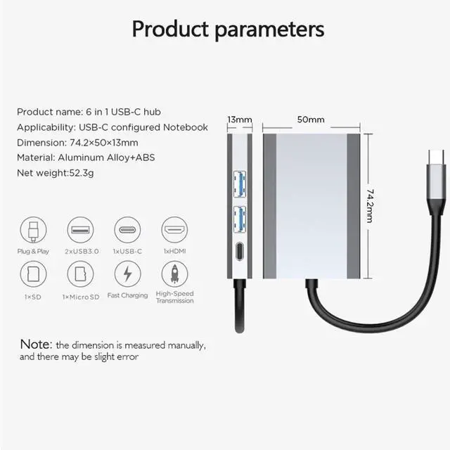 Alt view image 2 of 7 - 6 in 1 USB Hub Type-C USB Hub Multi Splitter Adapter 6 Ports USB Hub Expander High Speed Transmission Plug and Play for PC Computer