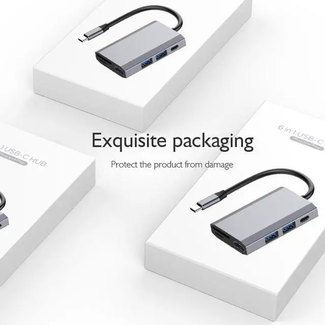 Alt view image 7 of 7 - 6 in 1 USB Hub Type-C USB Hub Multi Splitter Adapter 6 Ports USB Hub Expander High Speed Transmission Plug and Play for PC Computer