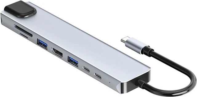 Main image of Multifunction 8 in 1 USB Hub Multiport Adapter - USB Ports 4K HDMI Output PD, USB Port Expander, Portable Space Aluminum Dongle with 4K HDMI Output