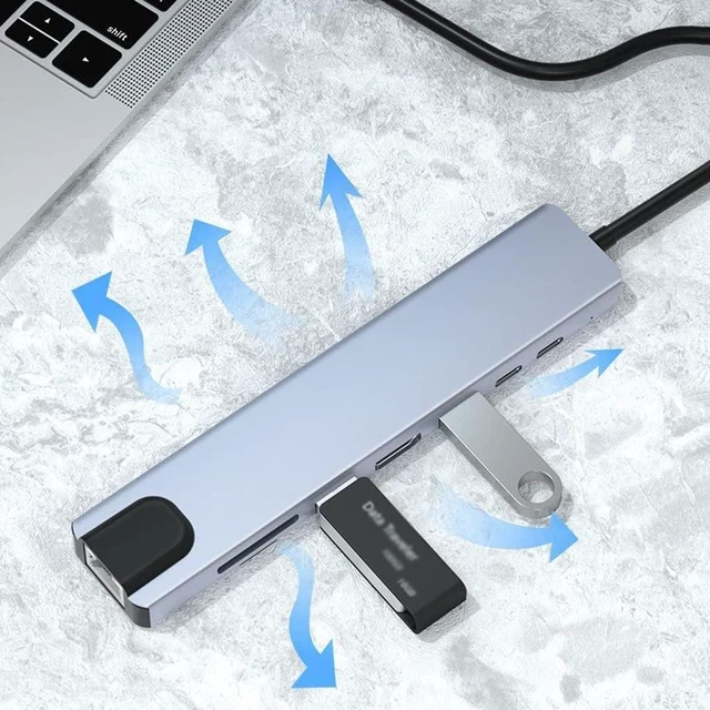 Alt view image 7 of 7 - Multifunction 8 in 1 USB Hub Multiport Adapter - USB Ports 4K HDMI Output PD, USB Port Expander, Portable Space Aluminum Dongle with 4K HDMI Output
