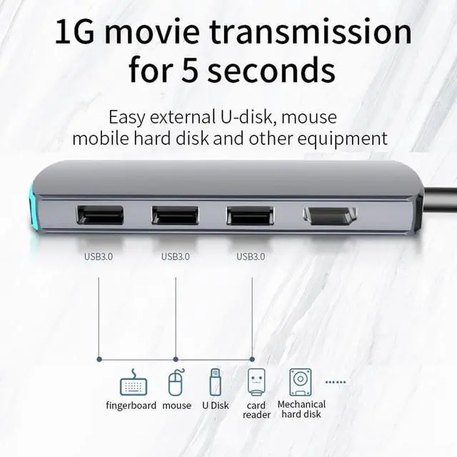 Alt view image 2 of 7 - 6 in 1 USB Hub Type-C USB Hub Multi Splitter Adapter 6 Ports USB Hub Expander High Speed Transmission Plug and Play for PC Computer