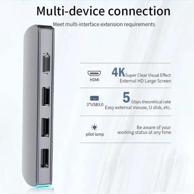 Alt view image 5 of 7 - 6 in 1 USB Hub Type-C USB Hub Multi Splitter Adapter 6 Ports USB Hub Expander High Speed Transmission Plug and Play for PC Computer