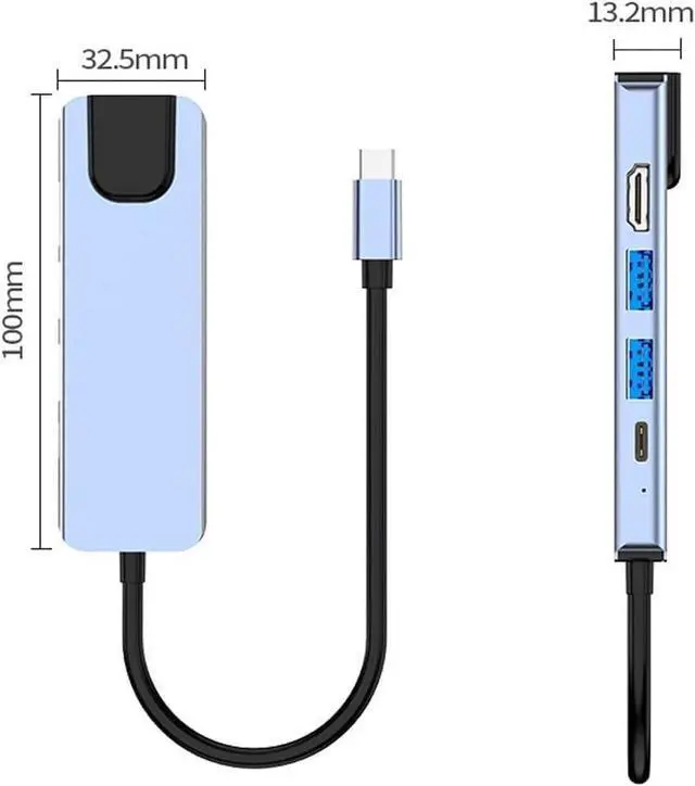 Alt view image 2 of 7 - 5 in 1 Portable USB 3.0 USB Hub, USB C to USB Hub with 87W PD, USB Type C to USB Adapter USB Port Expander