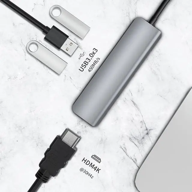 Alt view image 3 of 6 - 4 in 1 USB C Hub 4-Port USB Hub Micro USB Splitter Ultra-Slim USB Data Hub Portable USB Port Expander HDMI 4K