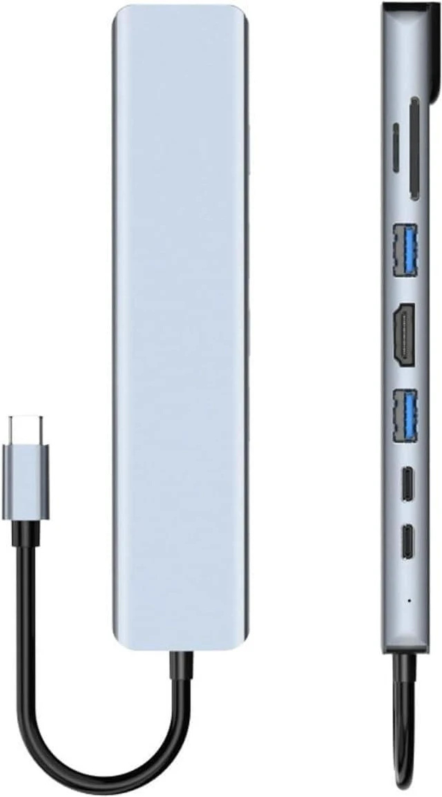 Alt view image 4 of 7 - Multifunction 8 in 1 USB Hub Multiport Adapter - USB Ports 4K HDMI Output PD, USB Port Expander, Portable Space Aluminum Dongle with 4K HDMI Output