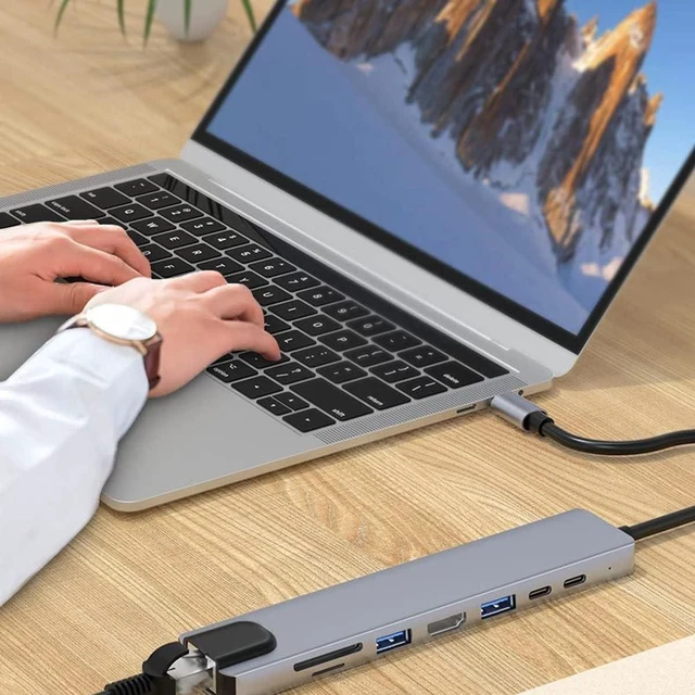 Alt view image 6 of 7 - Multifunction 8 in 1 USB Hub Multiport Adapter - USB Ports 4K HDMI Output PD, USB Port Expander, Portable Space Aluminum Dongle with 4K HDMI Output