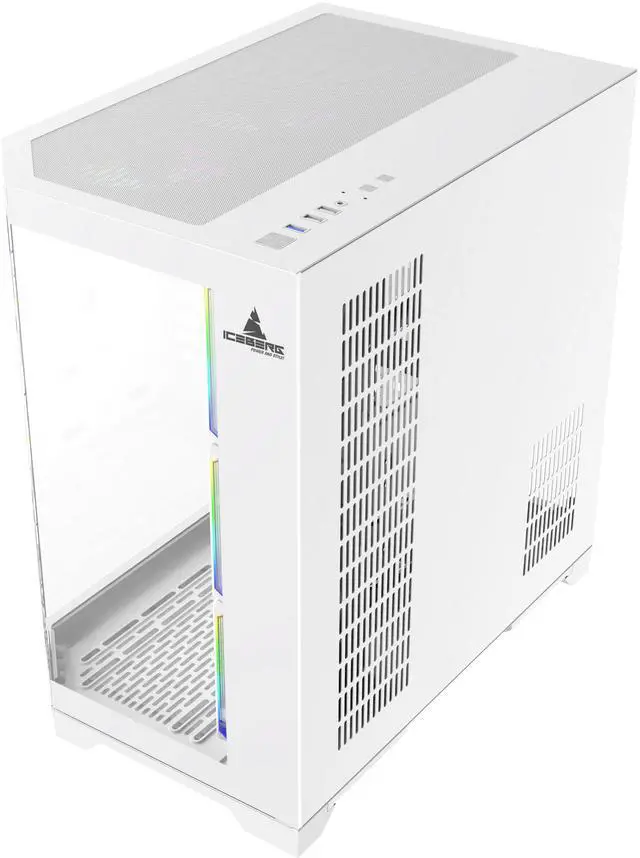Alt view image 6 of 7 - Iceberg PC Gaming ATX Case Crystal Edge Full Panoramic View Three Sides Tempered Glass Window with Seven high-Performance Fans aRGB (White)