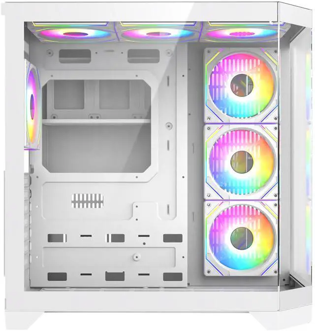 Alt view image 5 of 7 - Iceberg PC Gaming ATX Case Crystal Edge Full Panoramic View Three Sides Tempered Glass Window with Seven high-Performance Fans aRGB (White)