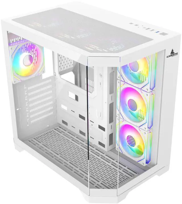Main image of Iceberg PC Gaming ATX Case Crystal Edge Full Panoramic View Three Sides Tempered Glass Window with Seven high-Performance Fans aRGB (White)