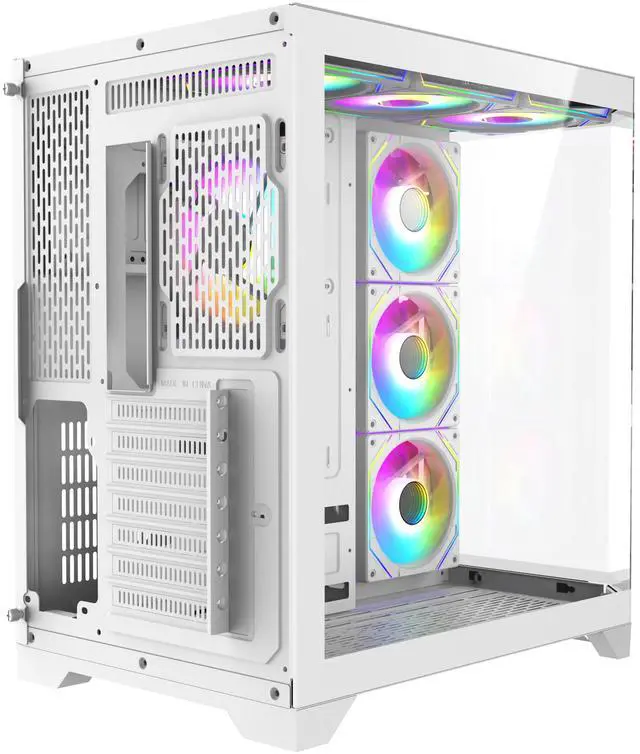 Alt view image 3 of 7 - Iceberg PC Gaming ATX Case Crystal Edge Full Panoramic View Three Sides Tempered Glass Window with Seven high-Performance Fans aRGB (White)