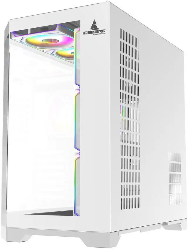 Alt view image 7 of 7 - Iceberg PC Gaming ATX Case Crystal Edge Full Panoramic View Three Sides Tempered Glass Window with Seven high-Performance Fans aRGB (White)
