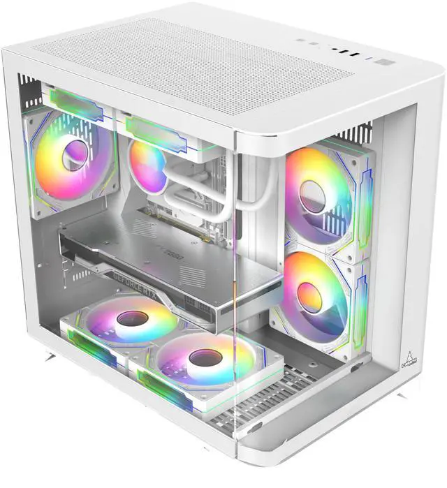 Main image of Iceberg Crystal Wave M Micro ATX Tower Gaming PC Case Full-View Panoramic Curved Tempered Glass 3 Included aRGB Fans (White)