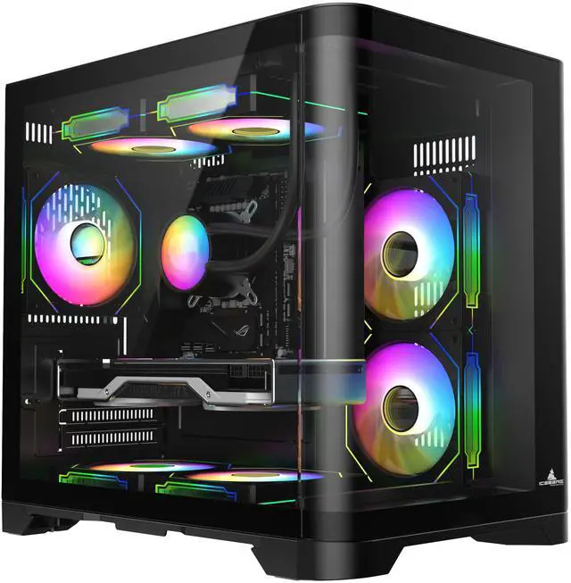 Alt view image 5 of 7 - Iceberg Crystal Wave M Micro ATX Tower Gaming PC Case Full-View Panoramic Curved Tempered Glass 3 Included aRGB Fans (White)