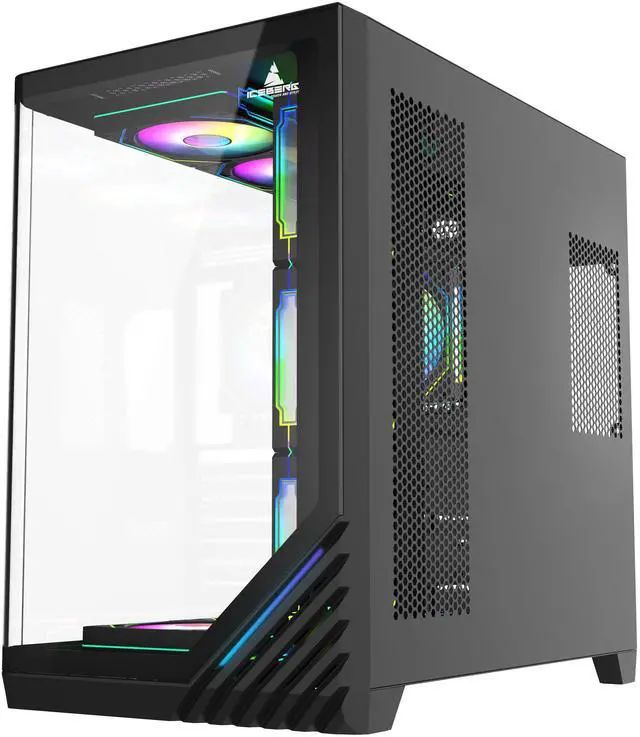 Alt view image 7 of 7 - Iceberg Crystal Wave L ATX Tower Gaming PC Case Full-View Panoramic Curved Tempered Glass Includes Seven (7) aRGB Fans (Negro)