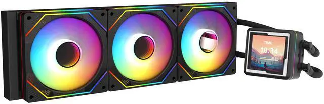 Alt view image 3 of 4 - Iceberg Legend 360 Ultra-Performance Gaming PC aRGB Liquid Cooling with a Full LCD Screen, a Water Cooler for CPU Intel or AMD with 360mm Radiator, and Three RGB 120mm Fans (White)