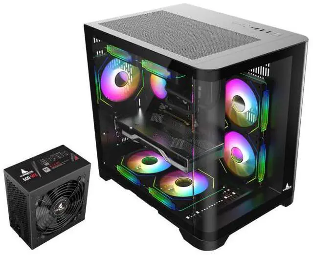 Main image of Iceberg Gaming PC Case Crystal Wave M BLK curved tempered Glass with PSU 500WX 80 plus