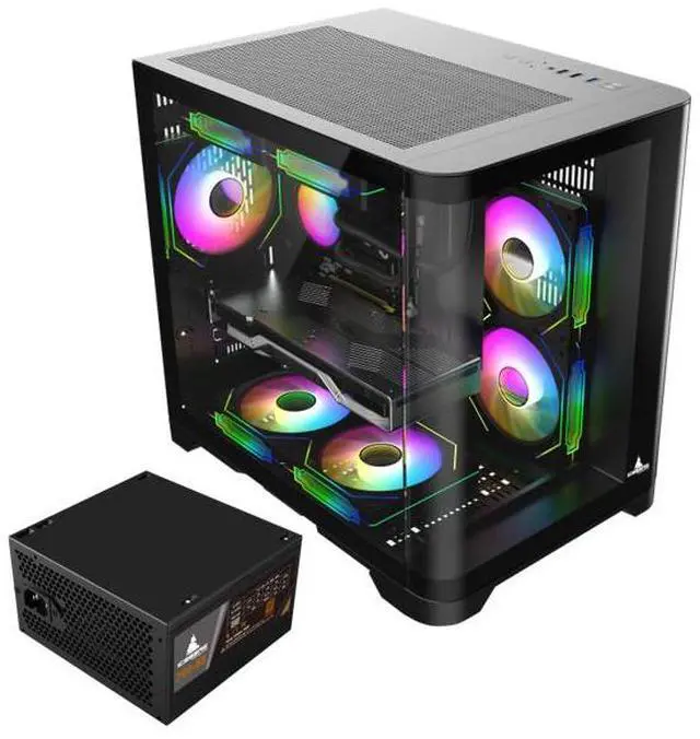 Main image of Iceberg Gaming PC Case Crystal Wave M BLK curved tempered Glass with PSU 700BX 80 plus bronze and two PCIe 6+2