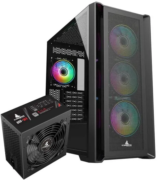 Main image of Iceberg Gaming Combo: Titan M16 Plus EATX Case with (7) Seven aRGB Fans + 650-WX 650W 80 plus Power Supply