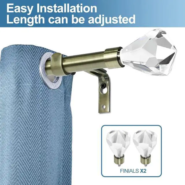 Alt view image 2 of 6 - Urbanest Pierre Cut Crystal Drapery Curtain Rod Set 3/4" (Antique Brass, 28"-48")