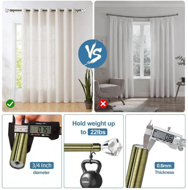 Alt view image 5 of 6 - Urbanest Pierre Cut Crystal Drapery Curtain Rod Set 3/4" (Antique Brass, 28"-48")