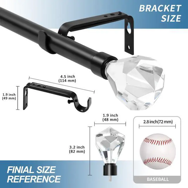 Alt view image 3 of 6 - Urbanest Pierre Cut Crystal Drapery Curtain Rod Set 3/4" (Black, 88"-120")
