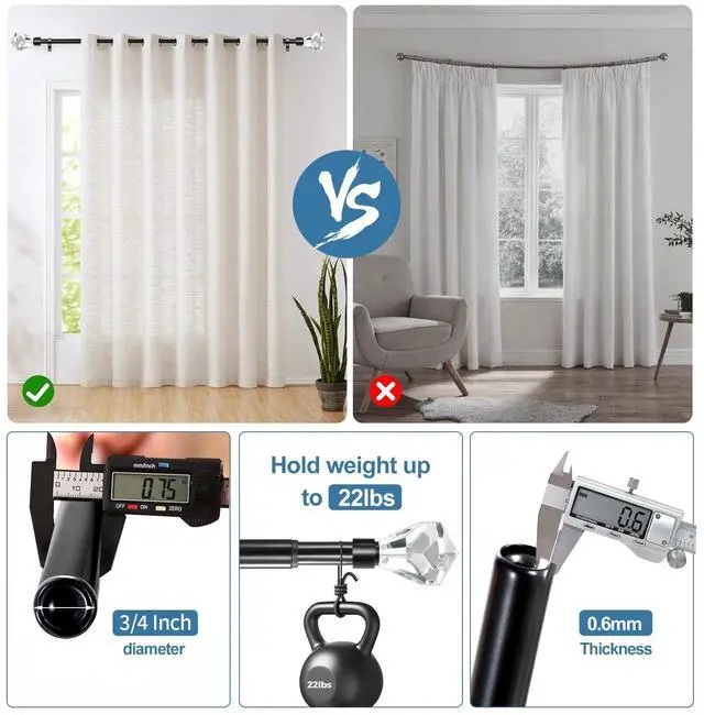 Alt view image 5 of 6 - Urbanest Pierre Cut Crystal Drapery Curtain Rod Set 3/4" (Black, 88"-120")
