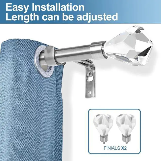 Alt view image 2 of 6 - Urbanest Pierre Cut Crystal Drapery Curtain Rod Set 3/4" (Brushed Steel, 48"-84")