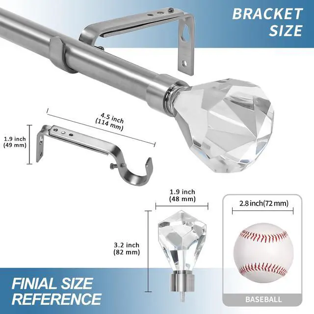 Alt view image 3 of 6 - Urbanest Pierre Cut Crystal Drapery Curtain Rod Set 3/4" (Brushed Steel, 48"-84")