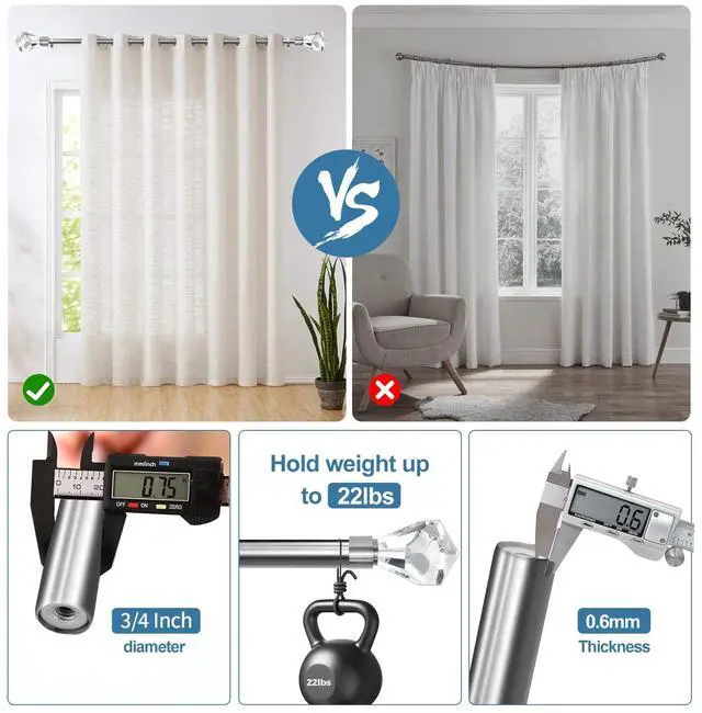 Alt view image 5 of 6 - Urbanest Pierre Cut Crystal Drapery Curtain Rod Set 3/4" (Brushed Steel, 48"-84")