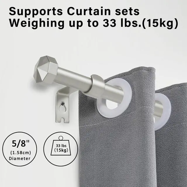 Alt view image 2 of 7 - N Urbanest 5/8" Diameter Single Telescopic Curtain Rod Set with Octagonal Finials, 28"-48", Pewter
