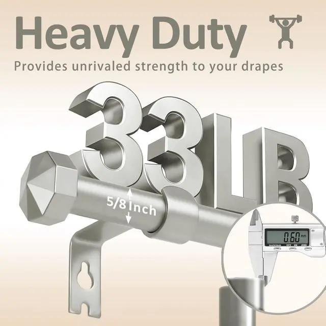 Alt view image 3 of 7 - N Urbanest 5/8" Diameter Single Telescopic Curtain Rod Set with Octagonal Finials, 28"-48", Pewter