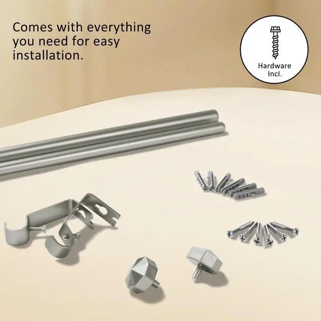 Alt view image 6 of 7 - N Urbanest 5/8" Diameter Single Telescopic Curtain Rod Set with Octagonal Finials, 28"-48", Pewter