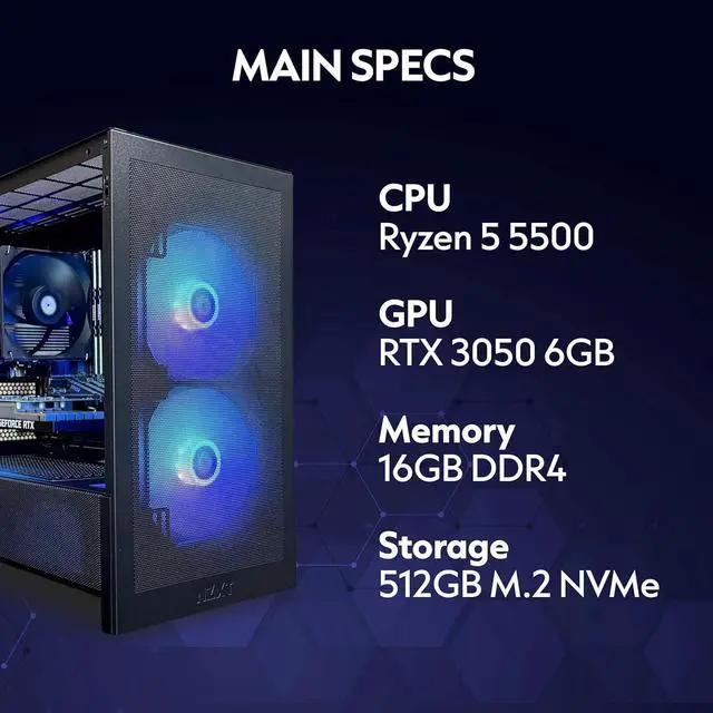 Alt view image 6 of 6 - TWELF Onyx H3 Gaming PC RTX 3050 6GB, Ryzen 5 5500, 16GB RAM, 512GB SSD, Windows 11 Pro | Mystery Gift - Ready to Play