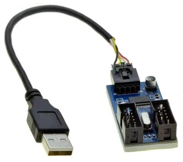 Main image of USB 2.0 Male 1 to 2 9Pin USB header Female Extension Cable Card USB2.0 to 9-Pin USB HUB USB 2.0 9 pin Connector Port Multilier