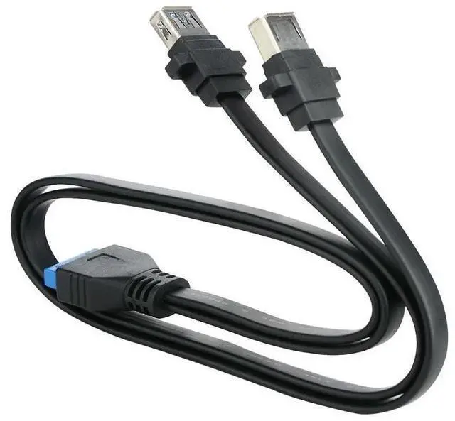 Main image of Dual Ports USB 3.0 Female Screw Panel Mount To Motherboard 20 Pin Header Flat Cable Cord