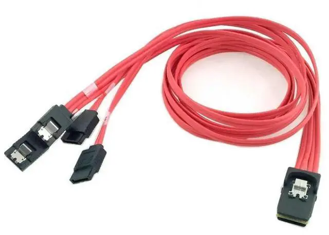 Main image of Mini SAS 4i 36Pin SFF-8087 Host to 4 SATA 7Pin Target Fanout Raid Cable with Latch Red Color 100cm