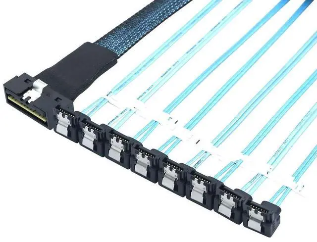Main image of FOR PCI-E SAS 4.0 LP Low profile SFF-8654 8i 74pin to 8X SATA 7Pin 90 degree Server Cable