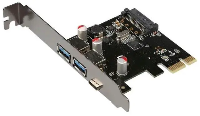 Main image of USB 3.1 Type-C + 2 usb 3.0 type-A + SATA 15PIN USB header PCI-e Card PCI Express to USB3.1 Adapter via chip