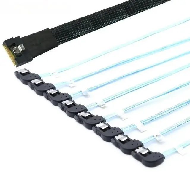 Main image of 4.0 SFF-8654 8i to 8 SATA Adapter Cable Full Enclosure Angled Connector and Right-Angled SATA HDD Converter Included