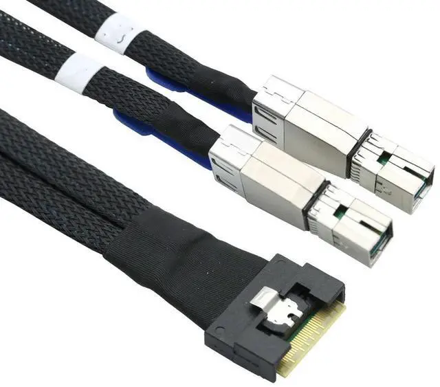 Main image of PCIe SFF-8654 8I to 2 SAS HD 8644 Adapter Cable Server Internal Wiring Bundle with Full Coverage Angled Connector
