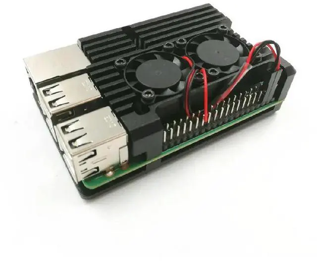 Main image of FOR Pi 4/3 Aluminum Case with Dual Cooling Fan Metal Shell Black Enclosure for RPI Pi 4B/3B/3B+