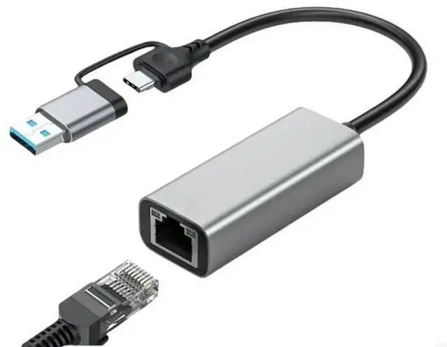 Main image of FOR USB C A Two Head Gigabit Ethernet Adapter 1/2.5Gbps Metal Housing Wide Compatibility