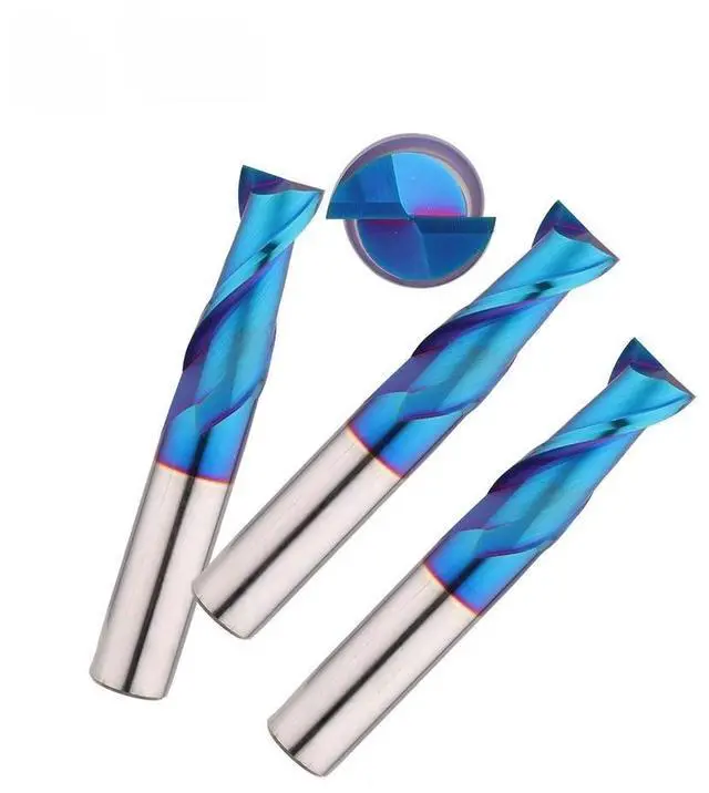 Main image of HRC65 2 Flutes Flat End Mill Blue Nano coating
