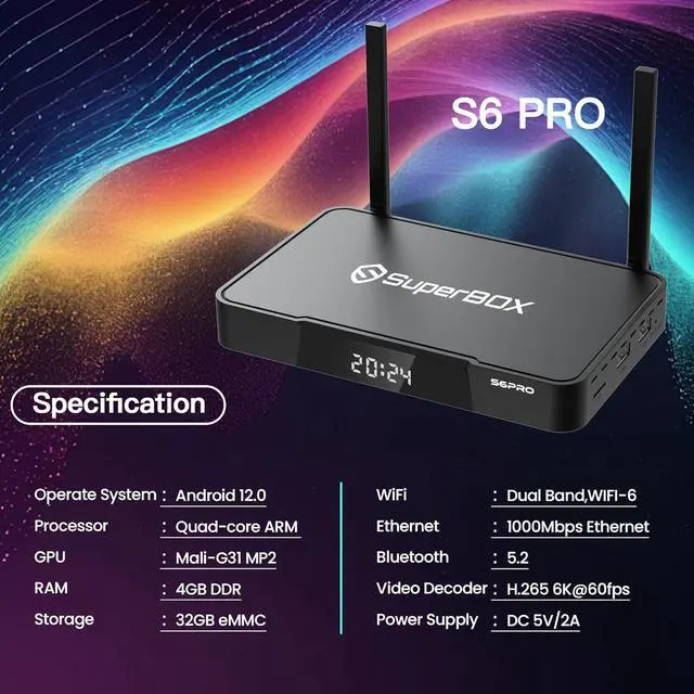 Alt view image 7 of 7 - Superbox Premium Edition S6 Pro - Android 12, 4GB RAM, 32GB Storage, 6K Media Player with Voice Control, Timeshift Function, Parental Control, Smart Android TV Box