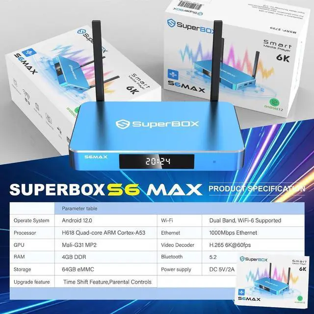 Alt view image 7 of 14 - Superbox Premium Edition S6 Max - Android 12, 4GB RAM, 64GB Storage, 6K Media Player with Voice Control, Timeshift Function, Parental Control, Smart Android TV Box