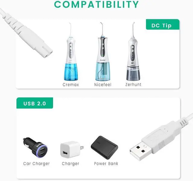 Alt view image 4 of 6 - DIXSG Water Flosser Charger Cord for Nicwell, COSLUS, Oralfree, Nicefeel, MOSPRO, Aquasonic, Tovendor, Hangsun, Initio, McNaval, Zerhunt and Cremax Oral Irrigator