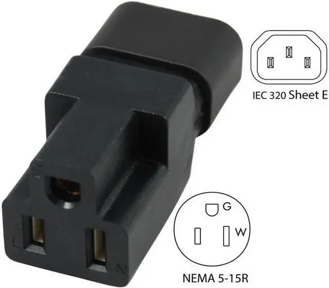 Alt view image 3 of 6 - DIXSG PDU UPS Power 3 Prong Plug Adapter, USA NEMA 5-15R Female to IEC C14 Male Connector Converter